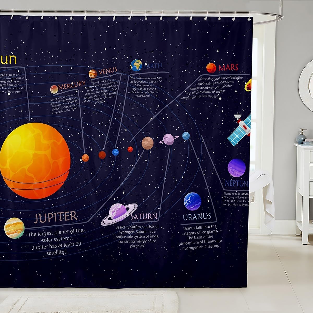 jejeloiu Solar System Bath Curtain Outer Space Shower Curtain for Kids Universe Planets Bathroom Shower Curtain Set Polyester Galaxy Blue Purple Decor Kids Bathroom Accessories 72"x72"