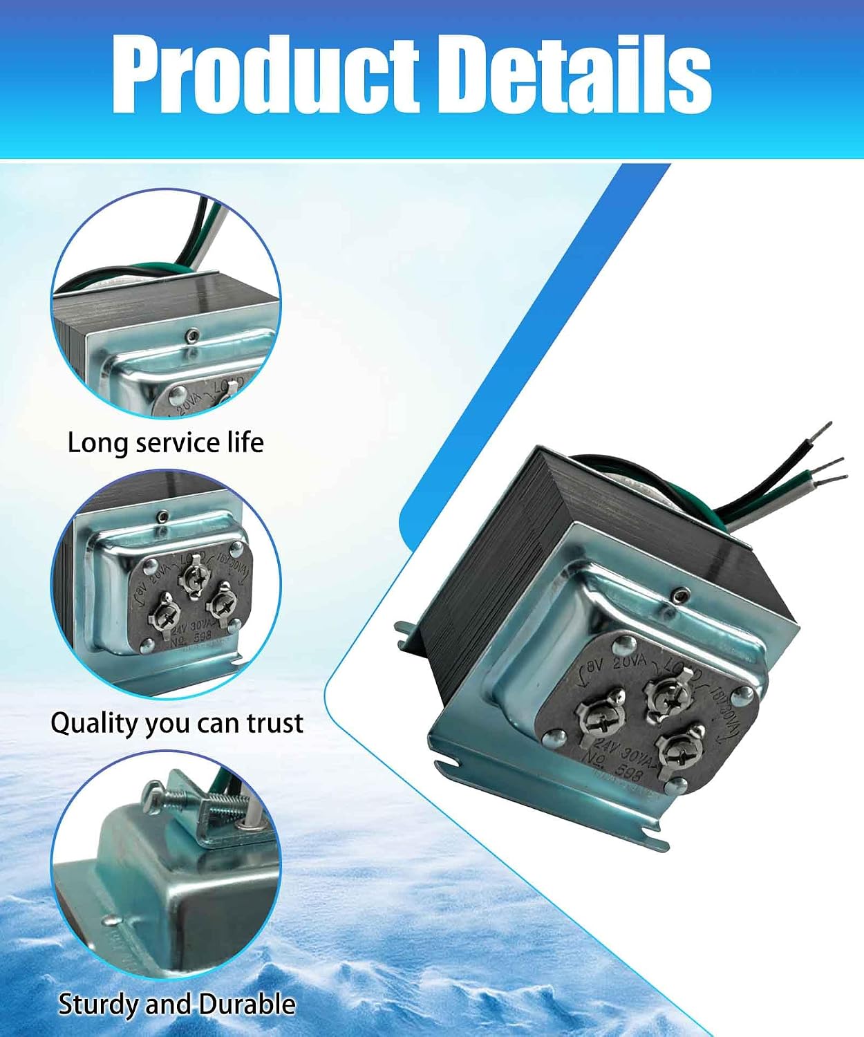 Doorbells Transformer 120V to 8/16/24V AC, 30W Fit for Wired Doorbells, Chimes & Video Doorbells.