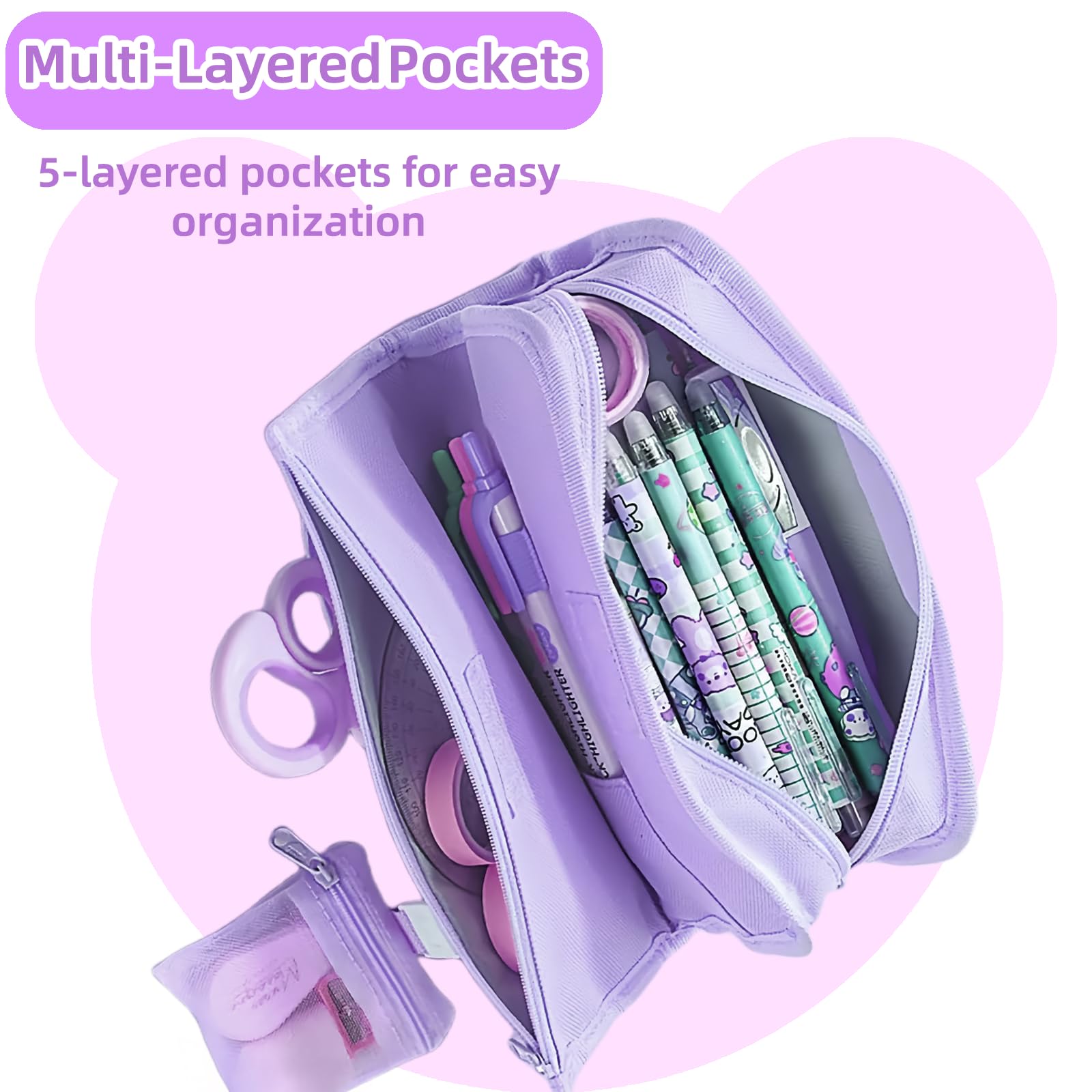 KCatsy Pencil Case Bear Girl Purple, b-bear girl purple, 22x10x7cm, School backpack - Image 3