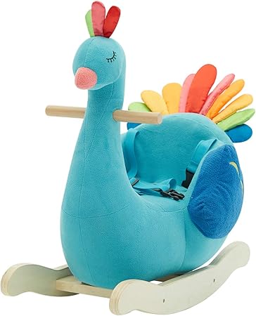 Amazon 子供用ロッキングホース玩具 ピーコックロッキングホースぬいぐるみ 1 3歳 木製ロッキングホース ぬいぐるみ 動物 ベビーロッカー 馬 ライド 動物 ぬいぐるみ おもちゃ