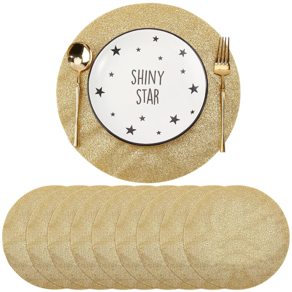 GORGECRAFT 16pz Tovagliette con Lamina D'Oro Tovagliette Da Tavolo Glitterate Tovagliette Rotonde In Rete Pressata 33cm Lussuose Tavolo Da Pranzo Centrotavola Feste Compleanno Matrimonio Natale Capoda