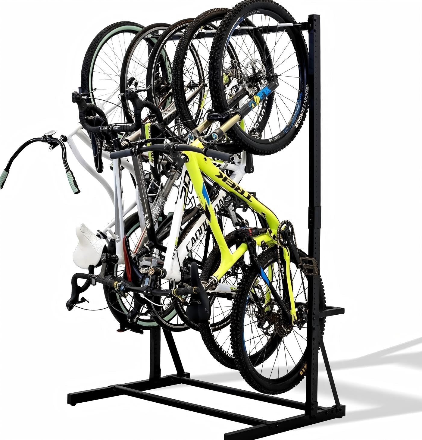 Freestanding Bike Storage Rack for 5 Bikes, Heavy Duty 300LBS Vertical Bike Stand, Adjustable Height, Space Saving, Indoor/Outdoor Vertical Garage Bicycle Organizer