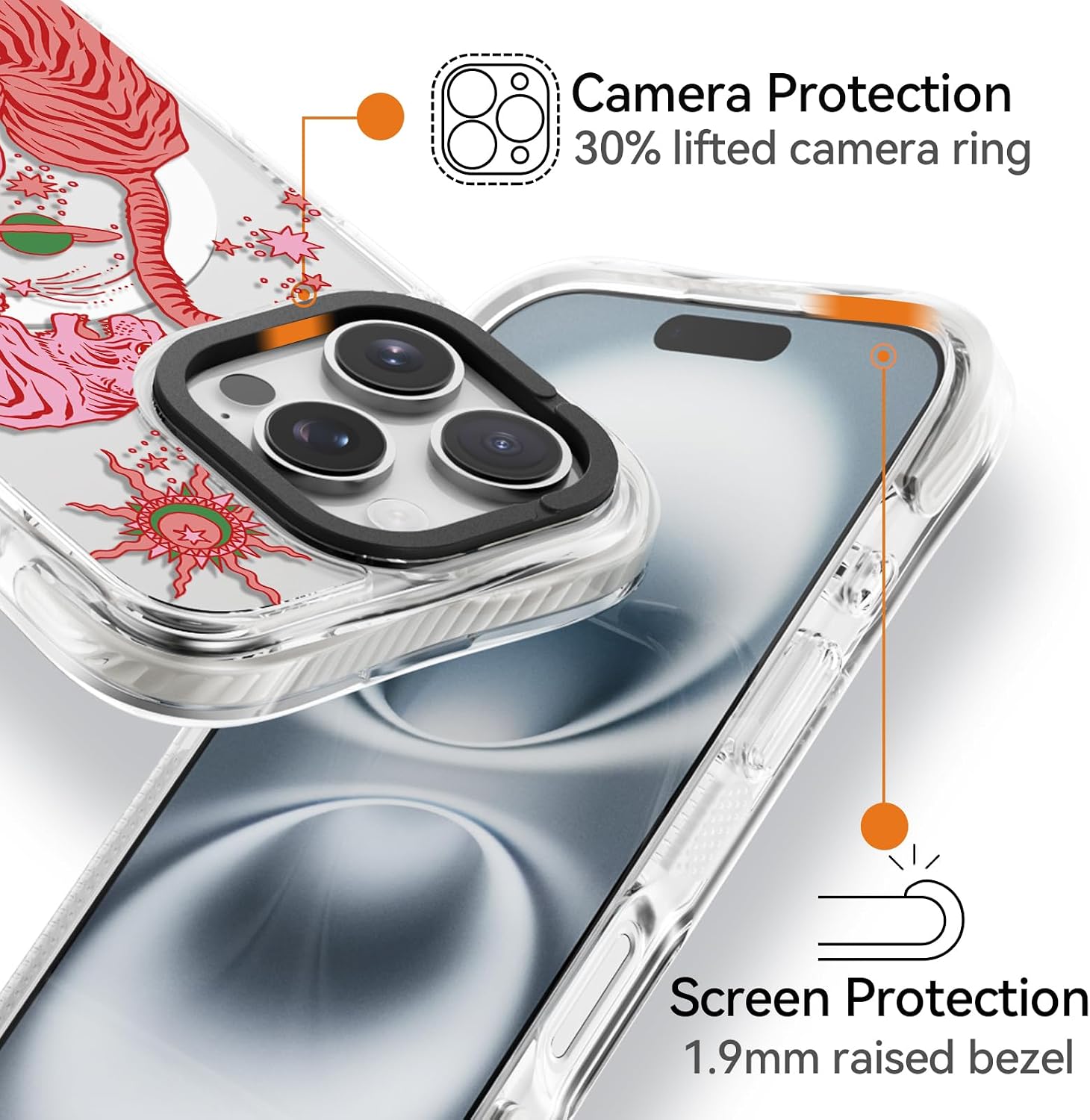 Rosarnnah for iPhone 16 Pro Max Case Aesthetic Clear, Tiger image 4