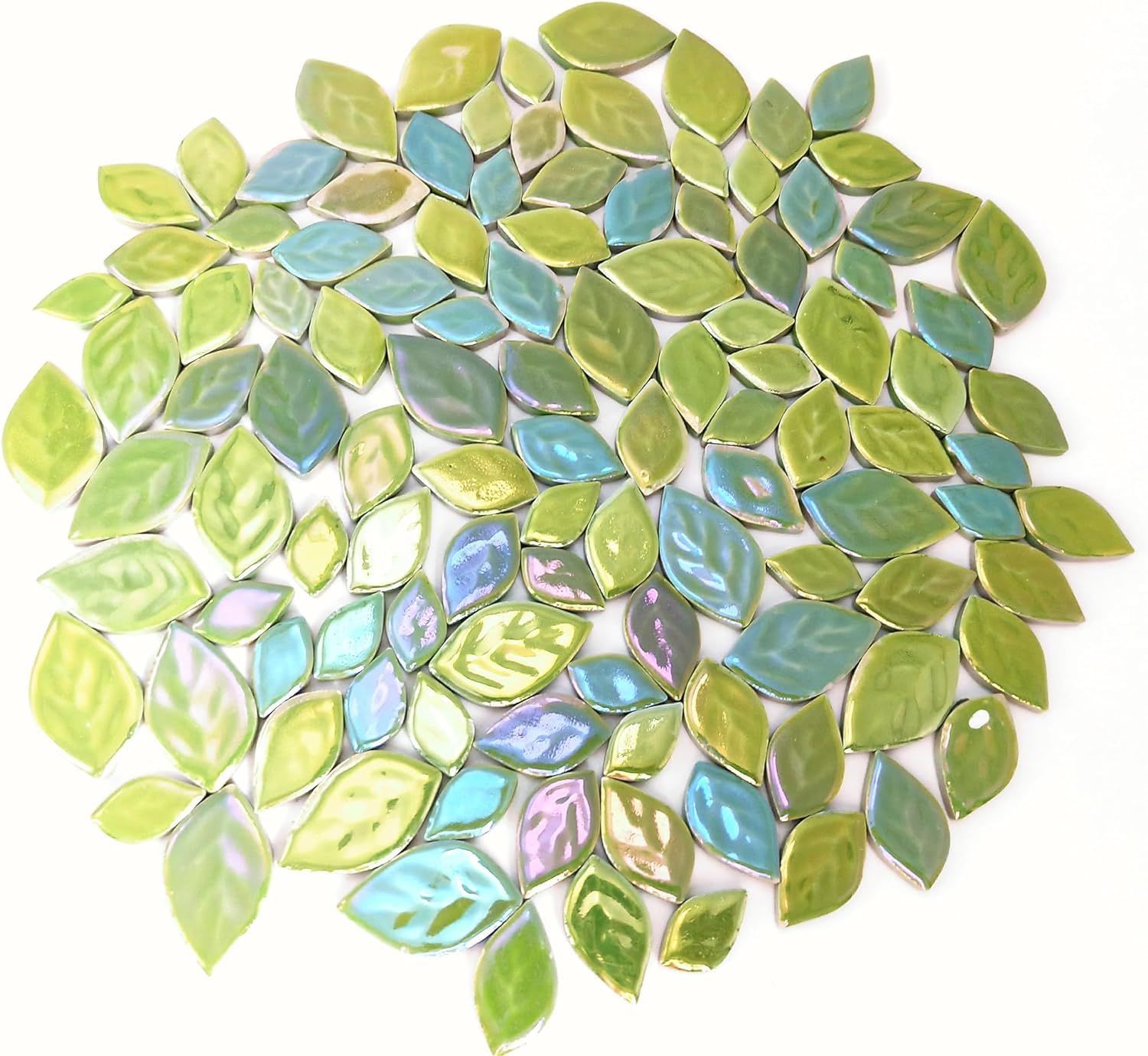 500g Random Iridescent Leaves Ceramics Mosaic Tiles,Making Creative 3 Size Ceramic Mosaic Pieces for DIY Craft,Flowerpots