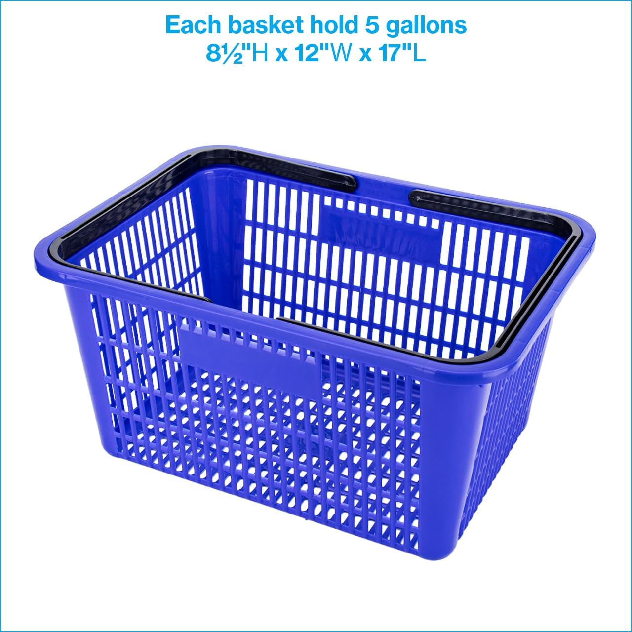 SSWBasics Blue Plastic Shopping Basket with Handles - Essential Shopping Baskets for Retail Store Use, Durable and Convenient Shopping Baskets for Customers