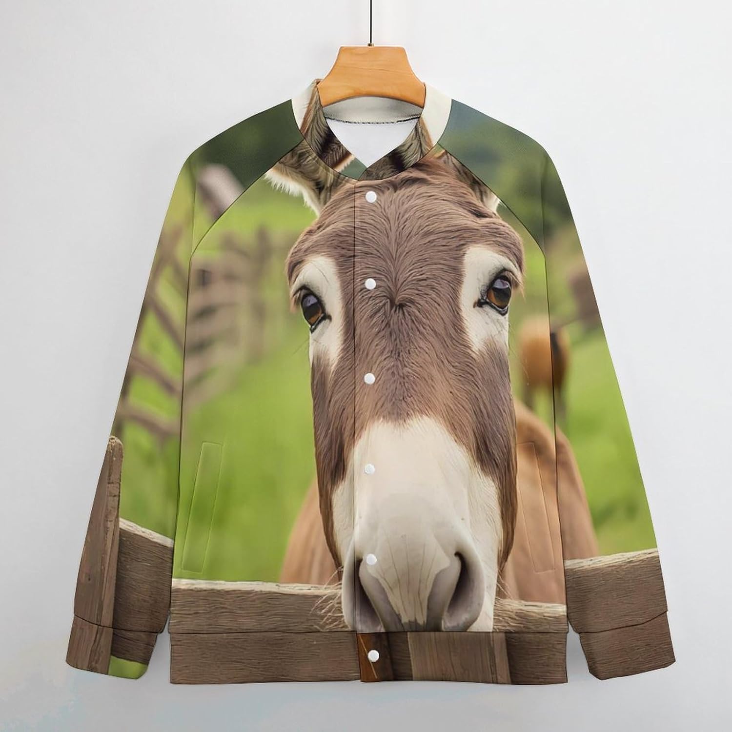 Funny Animal Donkey Men's Bomber Jacket Casual Spring Fall Baseball Windbreaker Coat with Pocket