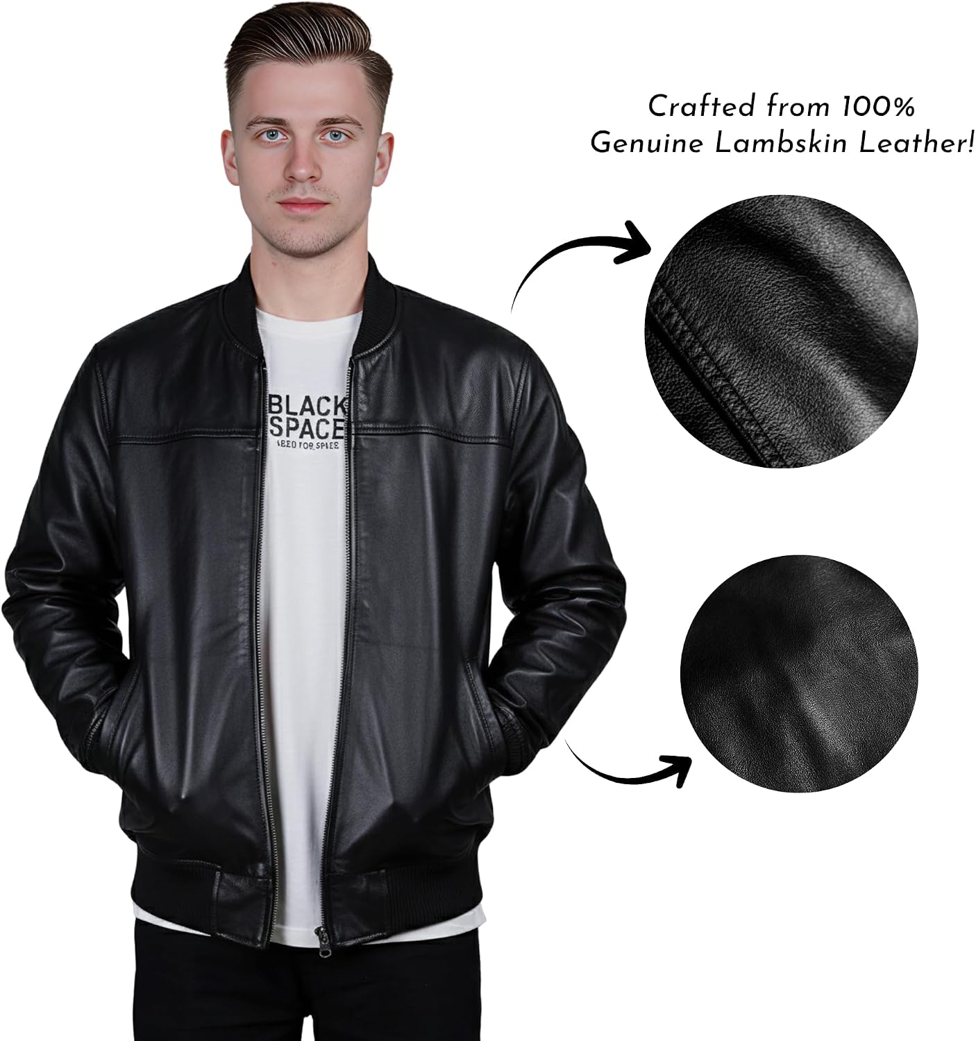 DE - MARCA Bomber Jacket men, Black Genuine Lambskin Leather Jacket for Men, Novelty Style …