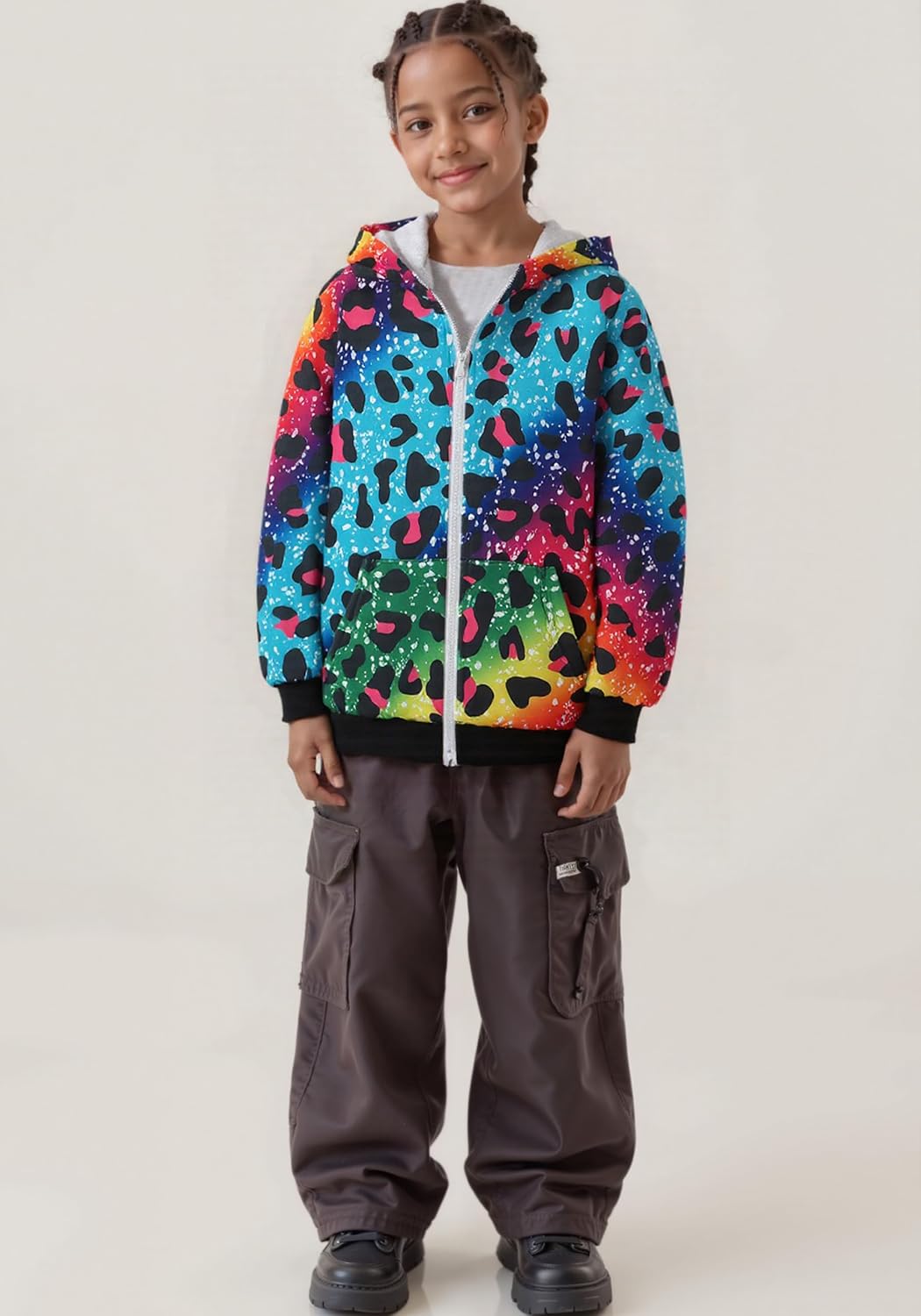 Frogwill Girls Zip Up Hoodie Sweatshirt Toddler Tween Kids Graphic Jackets Rainbow Unicorn Floral Printed