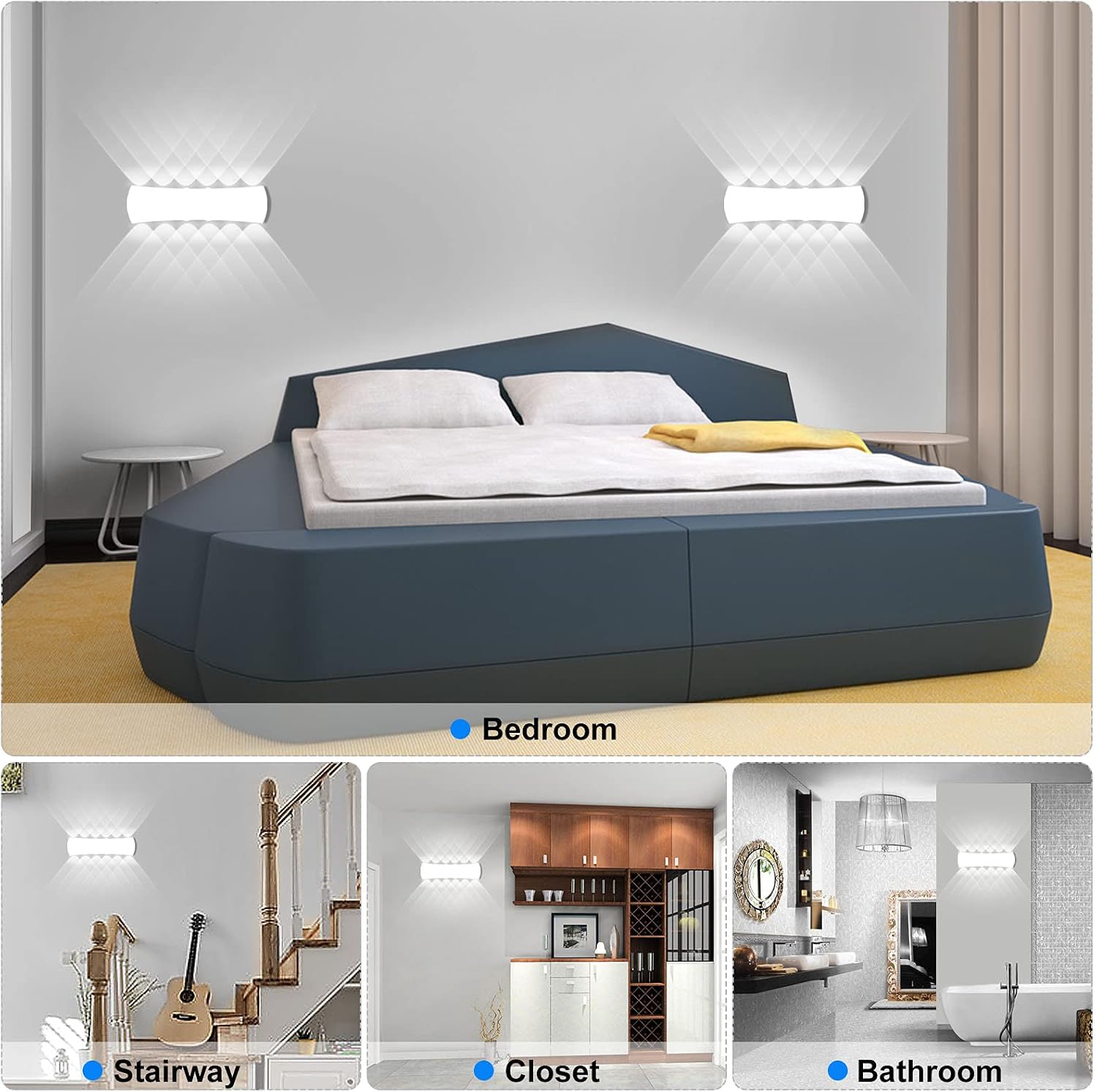 Kawell 12W Modern Wall Sconces LED Wall Light Up Down Indoor Outdoor Aluminum Wall Lamp LED Waterproof IP65 for Bedroom Living Room Bathroom Stairs Hallway Corridor Porch, White 6000K