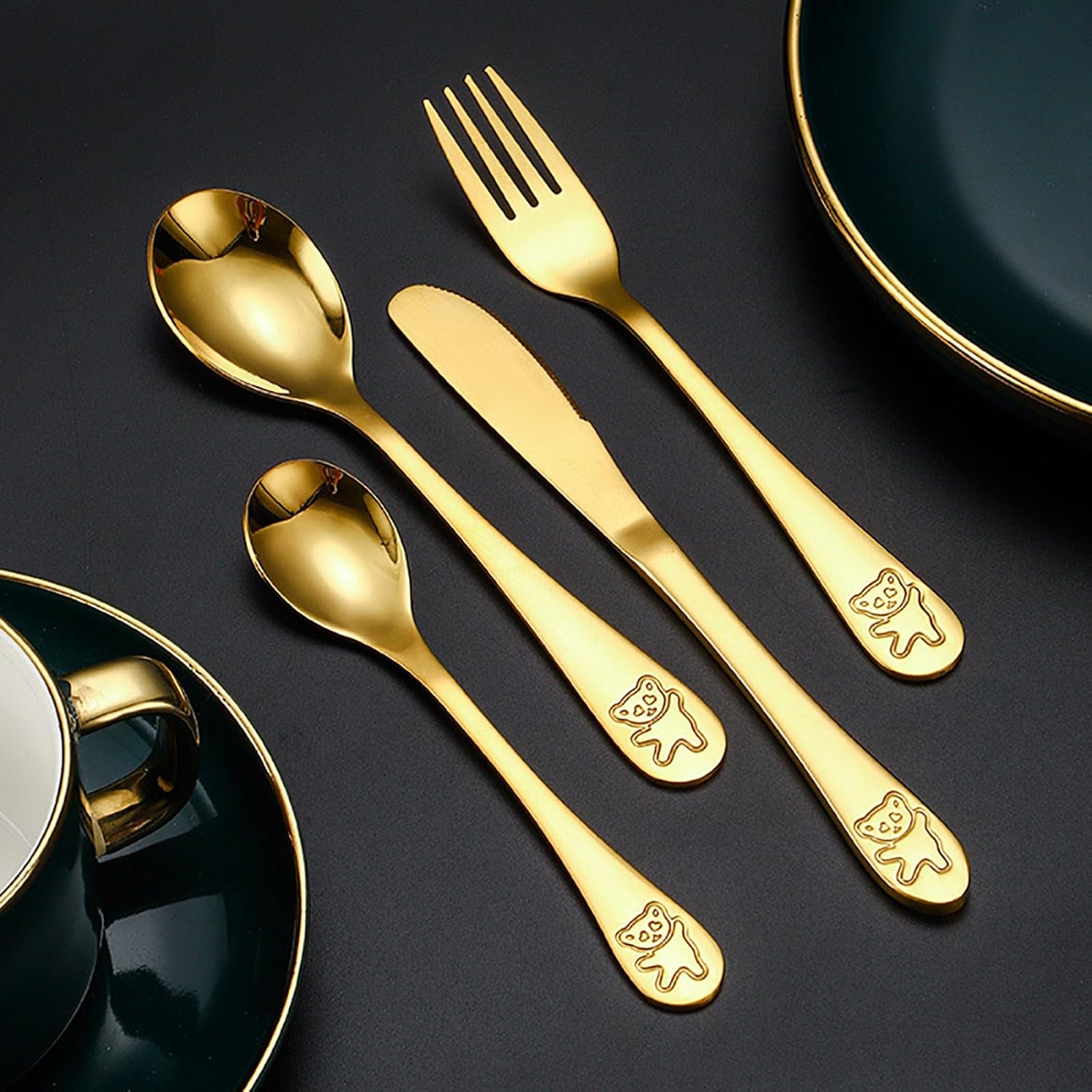 Stainless Steel Knife Fork, Bamboo Knives ForksKids Silverware Set for 6, 24 Piece Utensils Cutlery