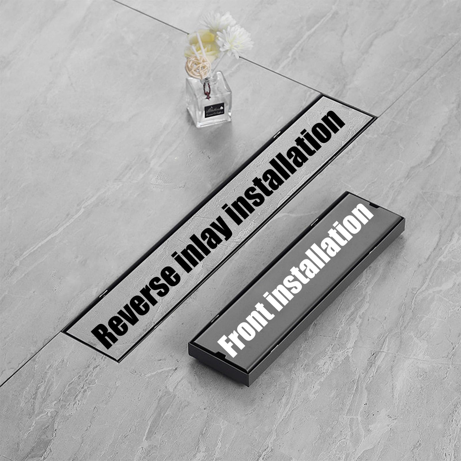 Liniowy odpływ prysznicowy z sitkiem do włosów i płytką 2 w 1 pokrywa środkowa ze stali nierdzewnej 8 x 40 cm - wydajny przepływ wody łatwa instalacja
