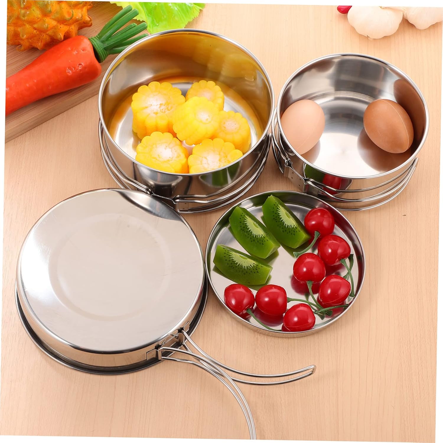 SUPVOX Stackable Stainless Steel Camping Cookware Non Stick Pot Pan for Outdoor Picnic Lightweight and Space