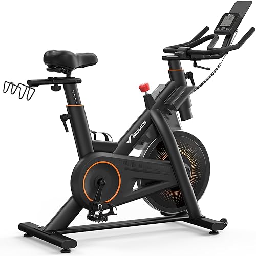 Miniatura 10 de Merach Bicicleta estática para gimnasio en casa, bicicleta estacionaria de bajo ruido con resistencia magnética manual automatizada, bicicleta de