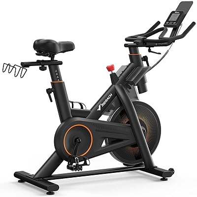 Merach Exercise Bike for Home Gym, Low Noise Stationary Bike with Automated Manual Magnetic Resistance, Indoor Workout Bike with Self-Developed App, 300/350 Lbs Weight Capacity