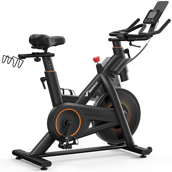 Merach Exercise Bike for Home Gym, Low Noise Stationary Bike with Automated Manual Magnetic Resistance, Indoor Workout Bike with Self-Developed App, 300/350 Lbs Weight Capacity