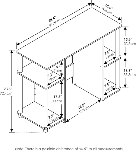 Miniatura 3 de Furinno Jaya - Escritorio de estudio para computadora, roble francés grisnegro y eficiente para el hogar, con estantes cuadrados, roble francés