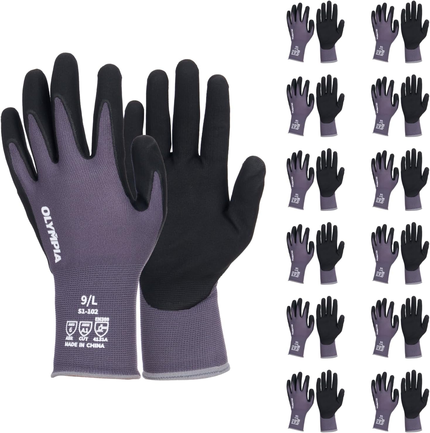 NORTHSKY Nitrile Dipped Knit Gloves, Sandy, Gray/Black, 12-Pair Pack