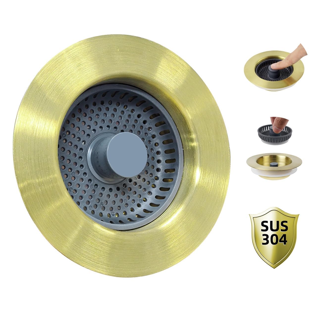 Upgraded 3 in 1 Kitchen Sink Drain Strainer and Stopper Combo, Stainless Steel Pop Up Sink Stopper, Anti-Clogging Basket Strainer with Handle, Fits US Standard 3-1/2 Inch Drains, Black