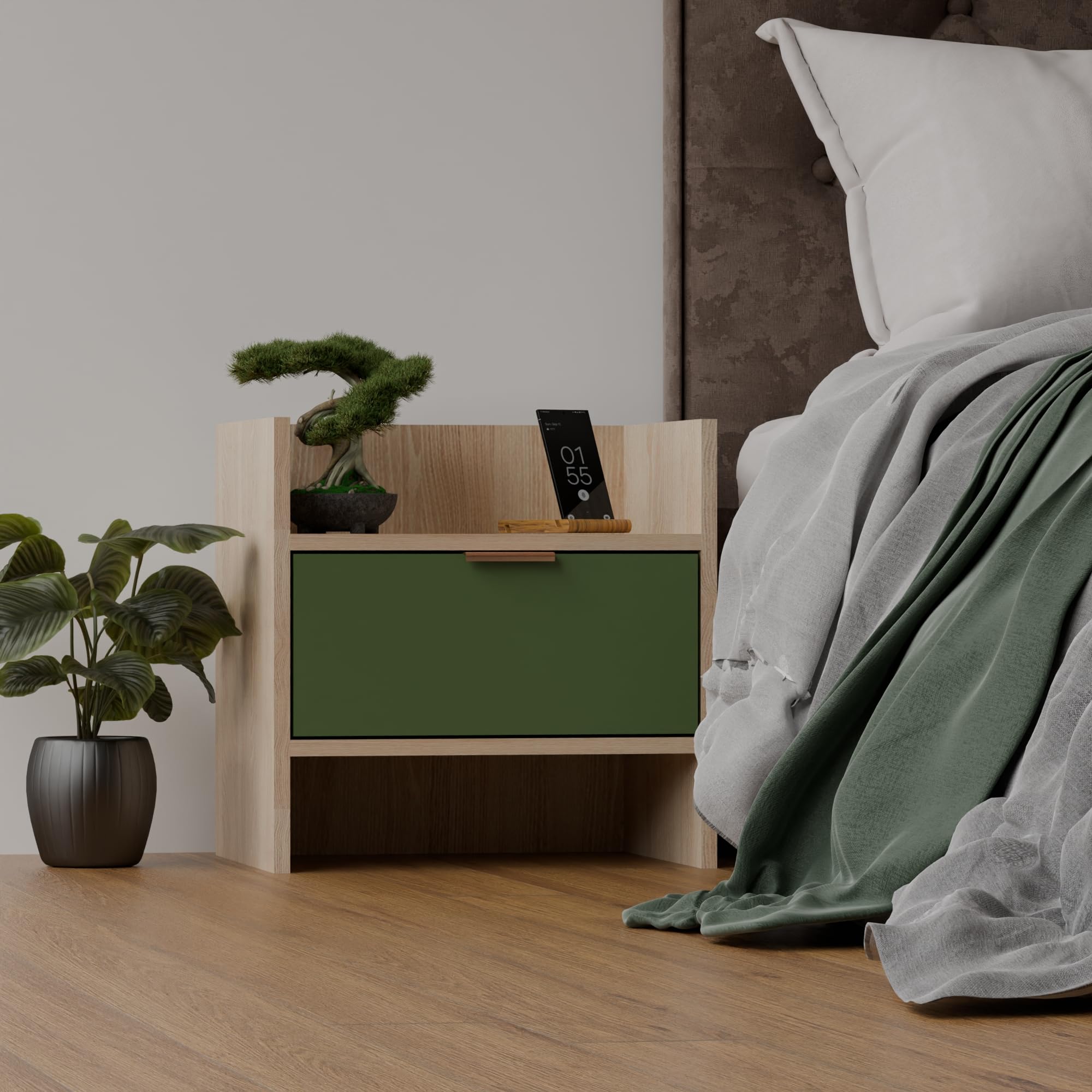 Dwan- Modern Bedside Table with Soft Close Drawers. (Dark Green)
