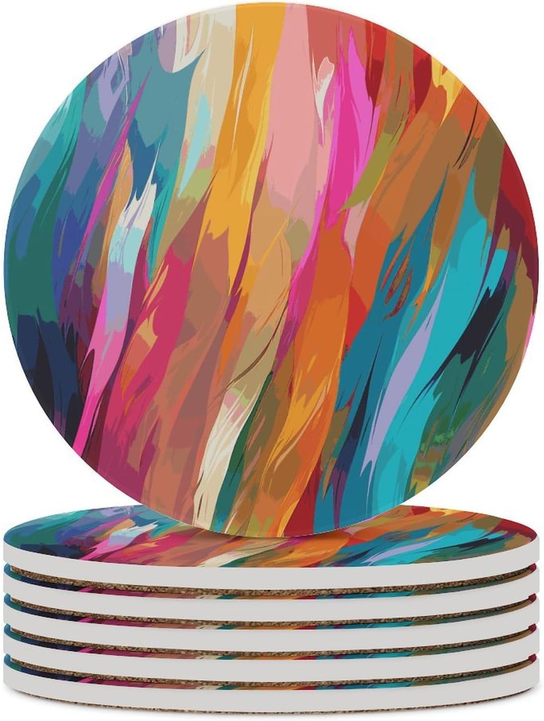 Rainbow Color Coasters Round Coasters Set Ceramic Stone Coaster with Cork Base Coffee Cup Beverage Cup Mat Cute Funny Table Drinks Coaster for Mugs and Cups Office Kitchen