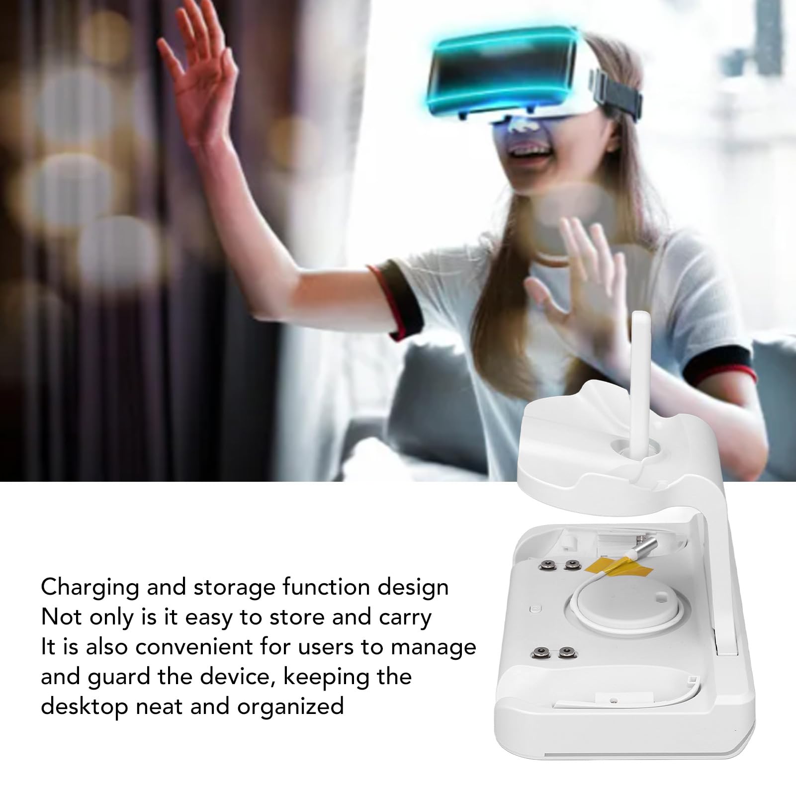 Supporto di ricarica per controller VR con luce RGB, stazione di ricarica wireless per cuffie VR, stazione di ricarica rapida di tipo C per 2, include 2 batterie ricaricabili e St (bianco)