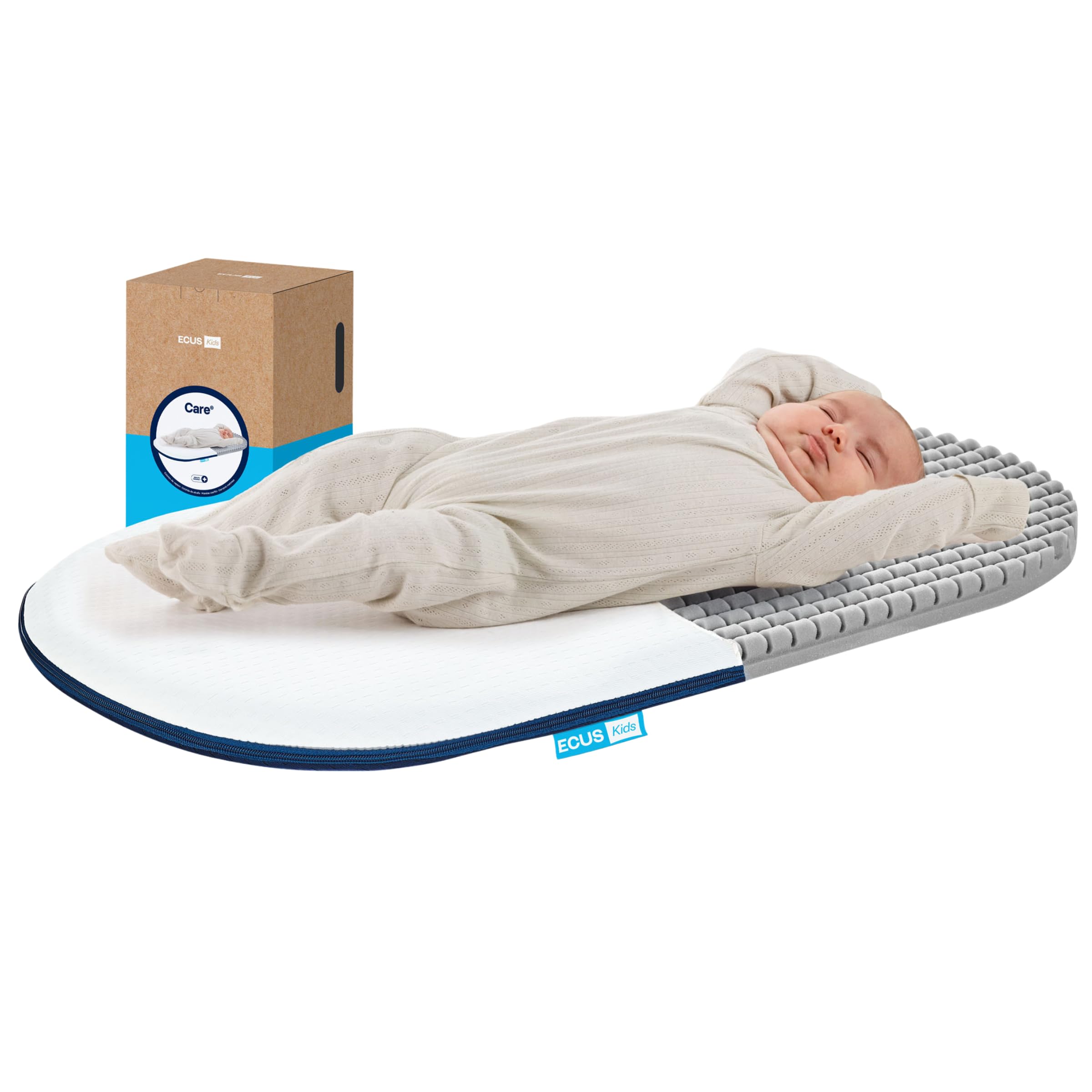 Ecus Kids, Colchón de Capazo Care Mini 75x40 cm, Hipoalergénico con Tratamiento Antimicrobiano, Extra Transpirable, Firmeza Adecuada, Tejido Xtra-Cool con Altura 5 cm