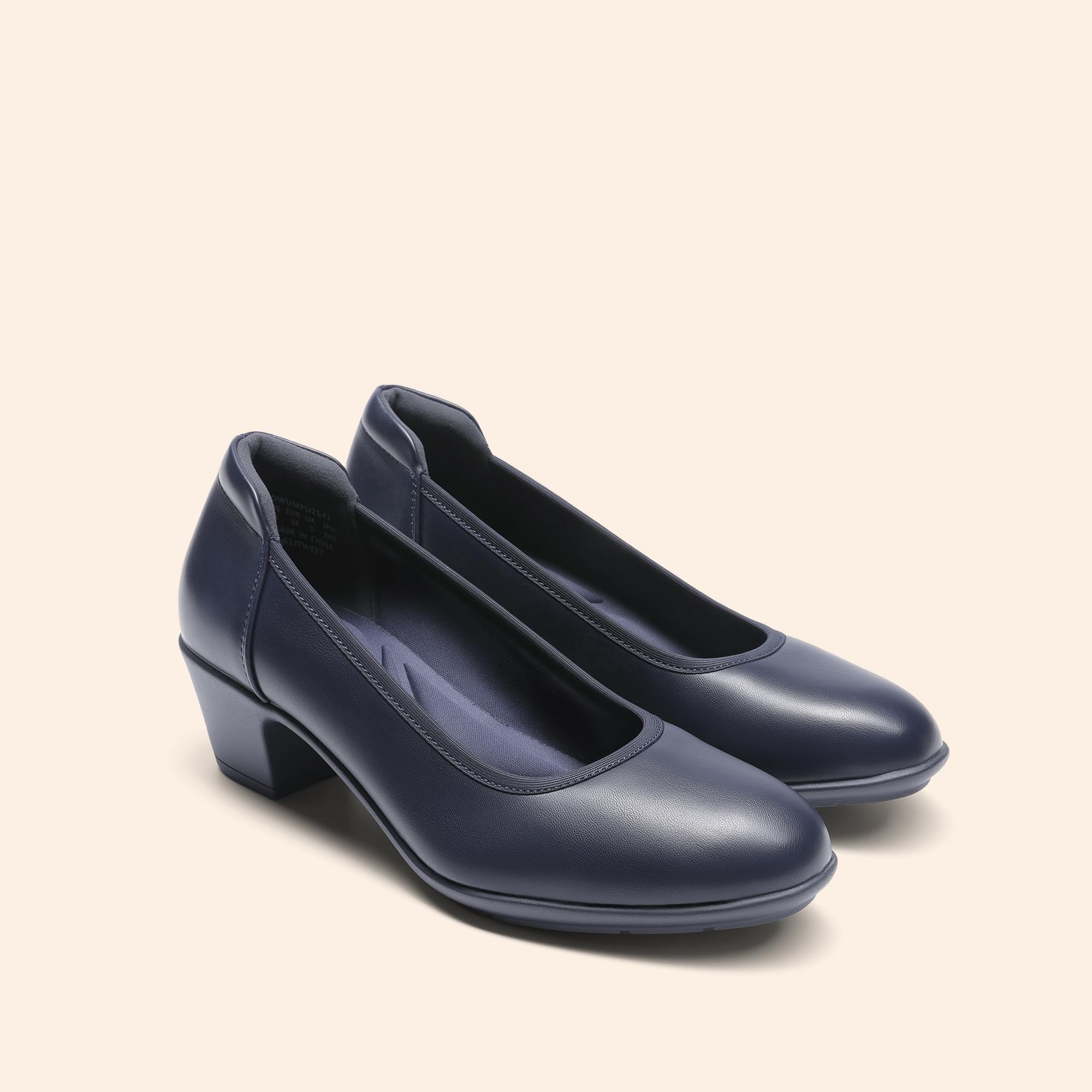 DREAM PAIRS Escarpins à talons bas et épais confortables pour femme - Bout rond - Chaussures habillées pour le bureau et les affaires, bleu marine, 39.5 EU