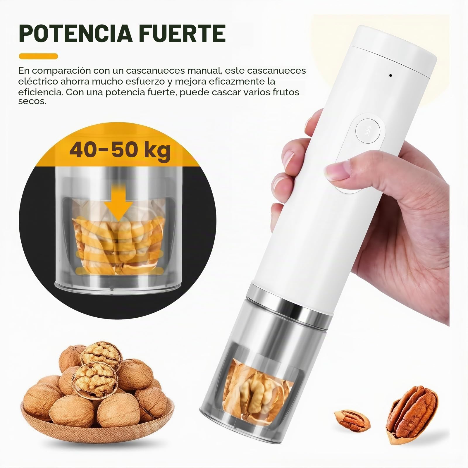 Cascanueces Eléctrico, Máquina Peladora de Nueces, Herramienta Multifuncional para Cascar Nueces, Nueces, Avellanas, Almendras y Nueces de Brasil White