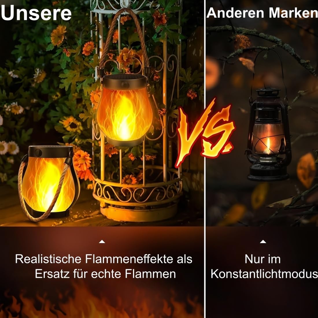 Solar-Laterne mit Flammeneffekt, Wasserdicht Solarlaterne für Außen Hängend | Halloween Laterne Outdoor für Außenbereich,Terrasse, Veranda, Realistische Flammeneffekte(Transparent,2 Stück)