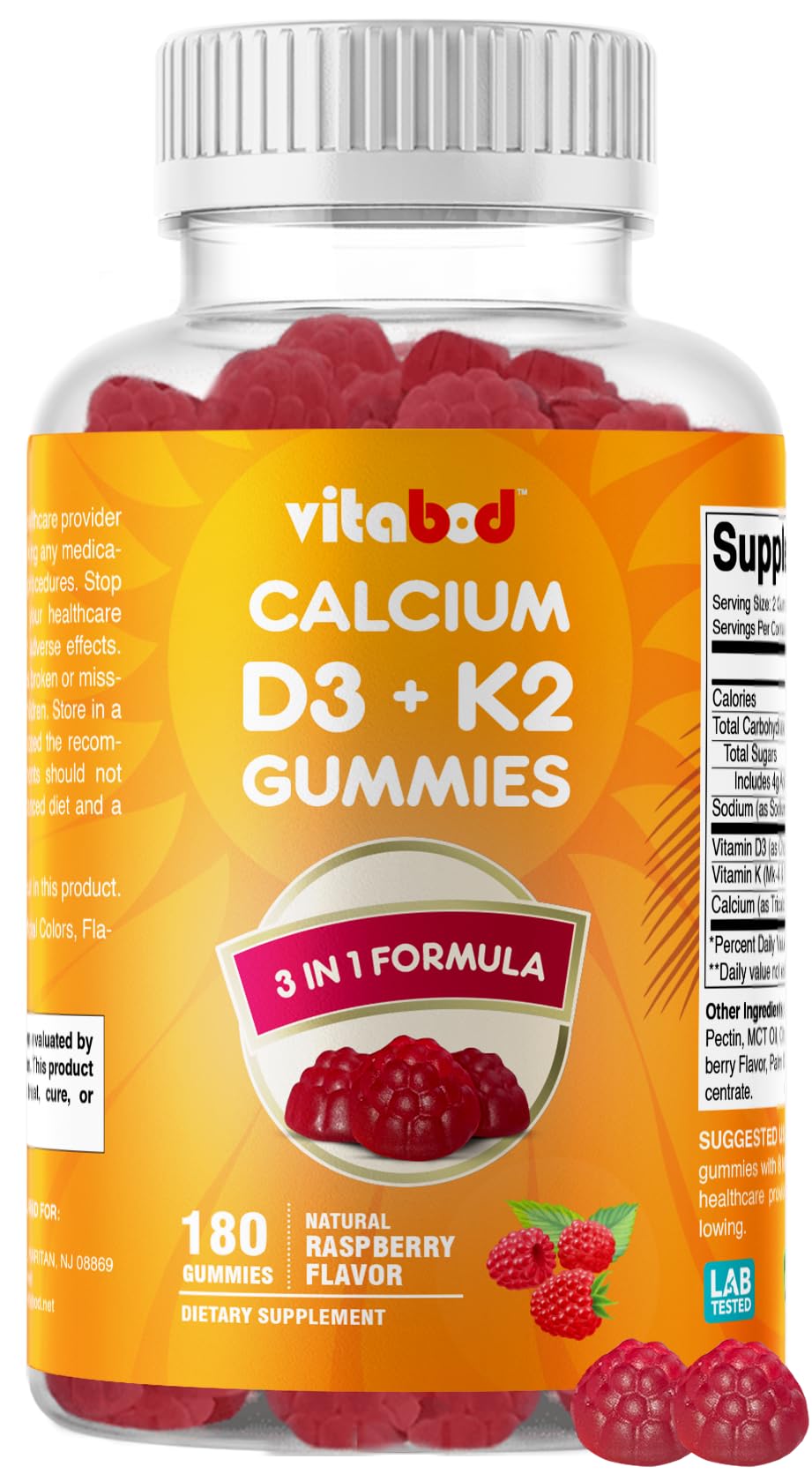 Witamina D3 + Gummie K2 - Wsparcie zdrowia kości i serca - 180 Gummies na bazie pektyny