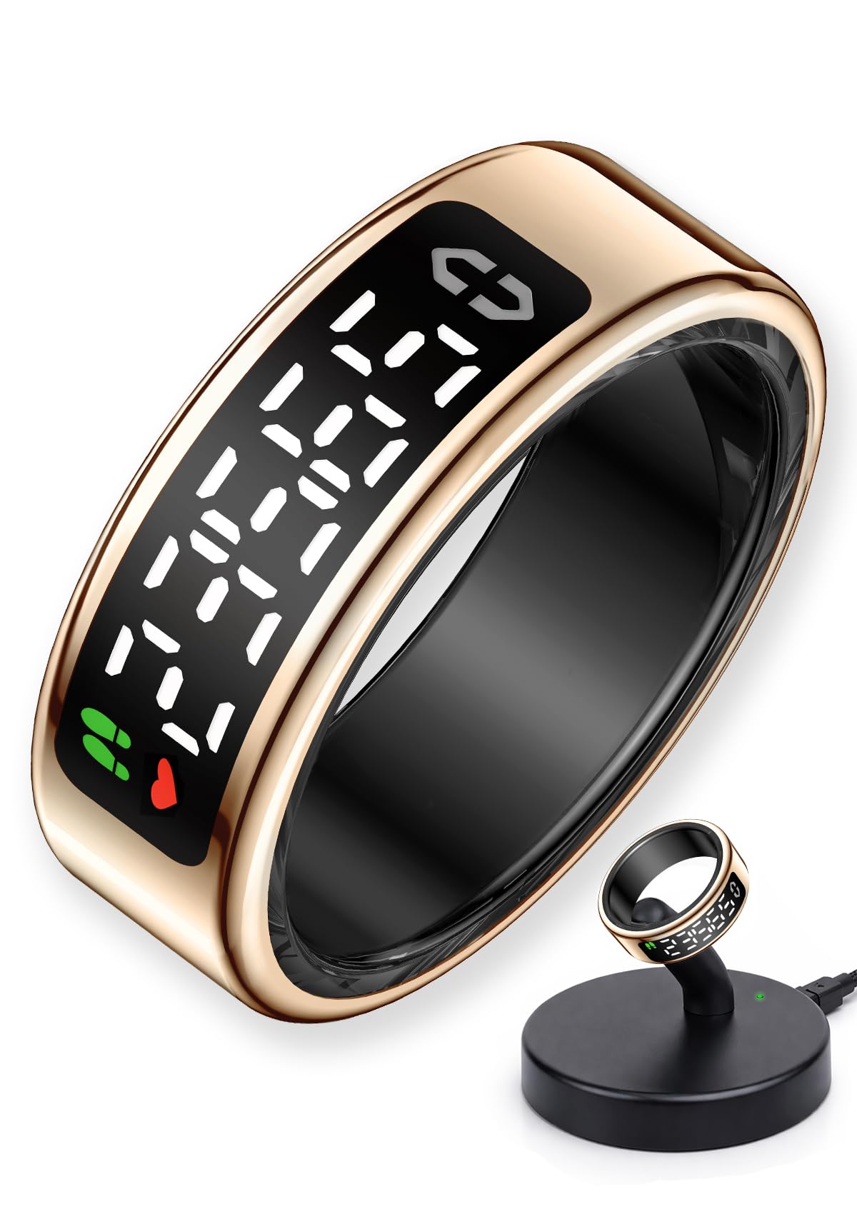 Anello intelligente con display a LED, anello fitness tracker, impermeabilità IP68, monitoraggio della salute e monitoraggio dell'ossigeno nel sangue e della frequenza cardiaca, batteria a