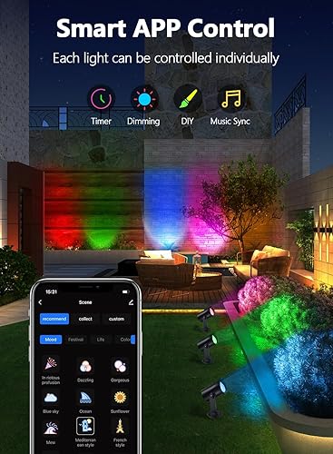 Miniatura 6 de APPECK Iluminación inteligente de paisaje, focos de paisaje impermeables IP67, 3000LM regulables RGBICW luces de camino funcionan con Alexa, luces