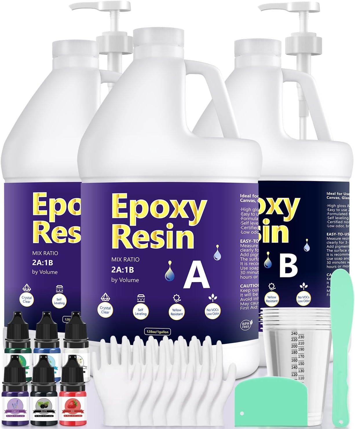 GRLELOU Deep Pour Epoxy Resin Kit 1.5 Gallon, Crystal Clear Epoxy Resin Easy Mix 2:1, Not Yellowing, Bubble Free, High Gloss, Self Leveling Coating & Casting for Jewelry Making, DIY Craft Wood Molds