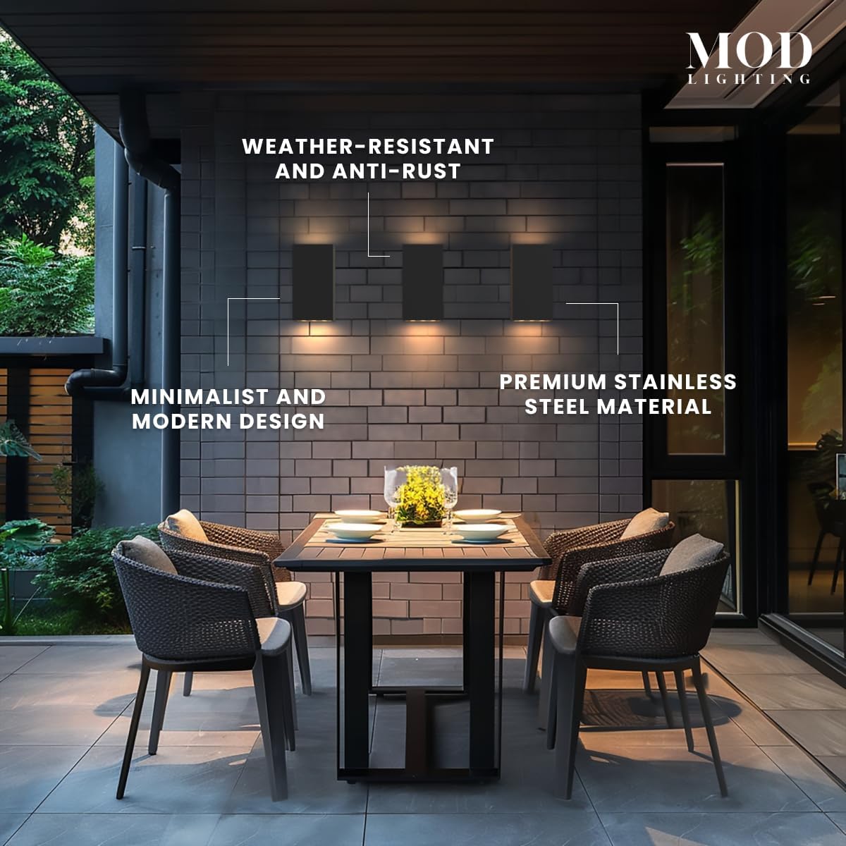 MOD LIGHTING Harlow | Modern Outdoor Wall Lights LED, Square Up Down Wall Sconce Lights Patio, Outdoor Light Fixture, IP65 Waterproof Porch Light, 1 Pack (Black | Warm White)