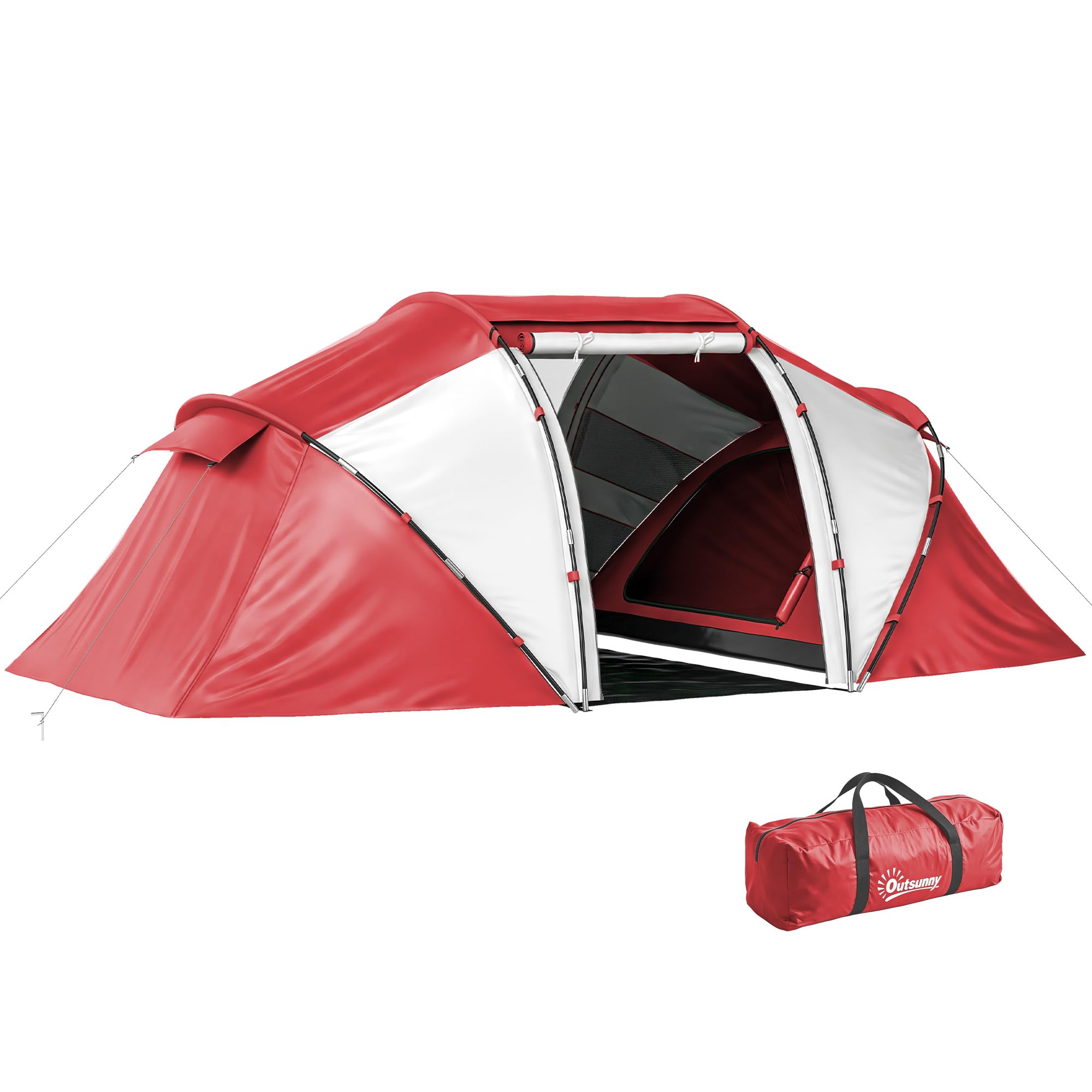 Outsunny 4 Man Camping Tent, UV Protection Tunnel Tent with 2 Bedrooms and Living Area, Large Hiking Sun Shelter, 430 x 240 x 170 cm, Grey and Red โ image 1