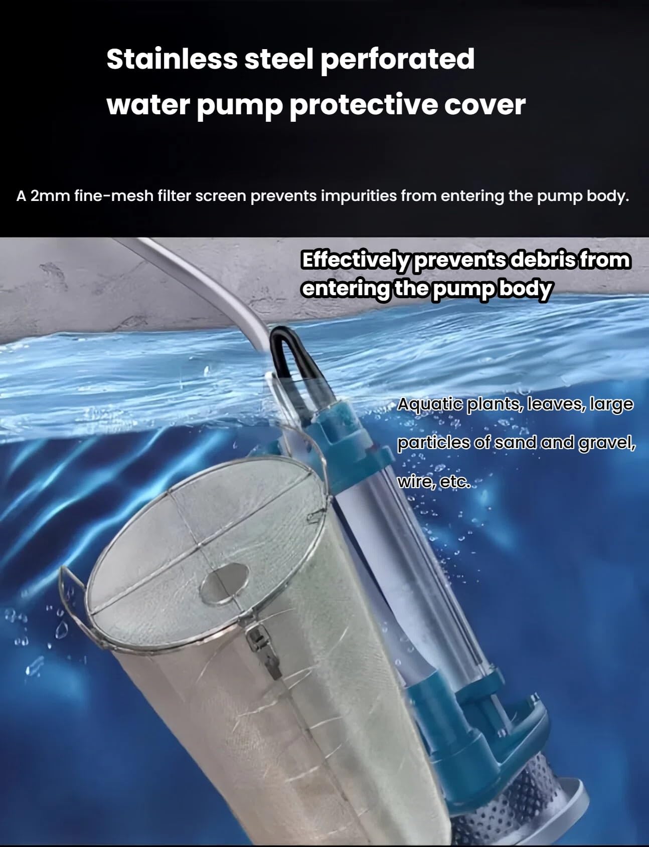 Cubierta de bomba de agua antiobstrucción con rejilla de filtro de acero inoxidable para protección de entrada de estanques y ríos