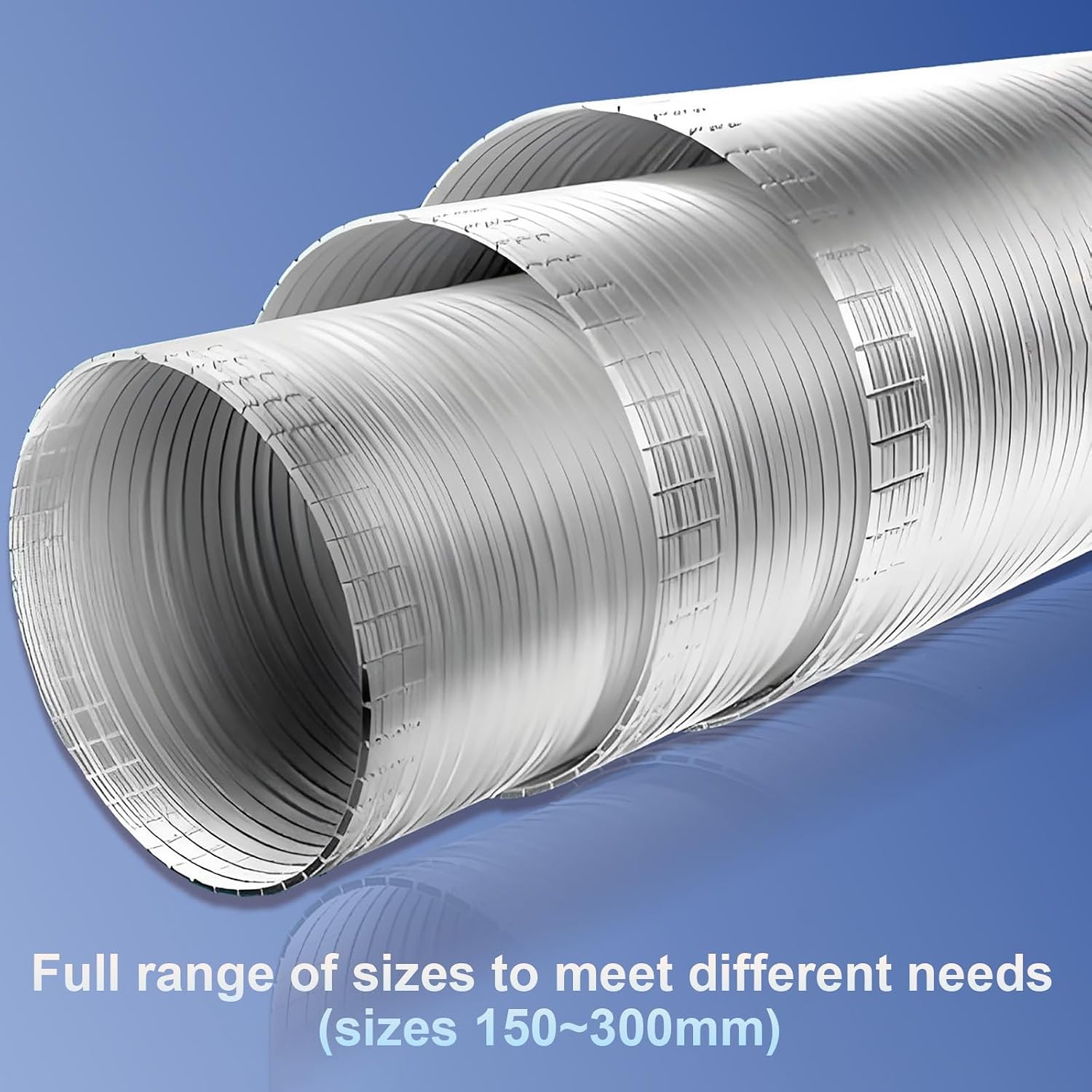 Flexible Aluminum Dryer Vent Hose, Semi-Rigid Duct for Kitchen Range Hood, 6" 8" 10" 12" Flame Retardant HVAC Exhaust Fan Air Ducting150(L 3m(10ft),D 250mm(10"))