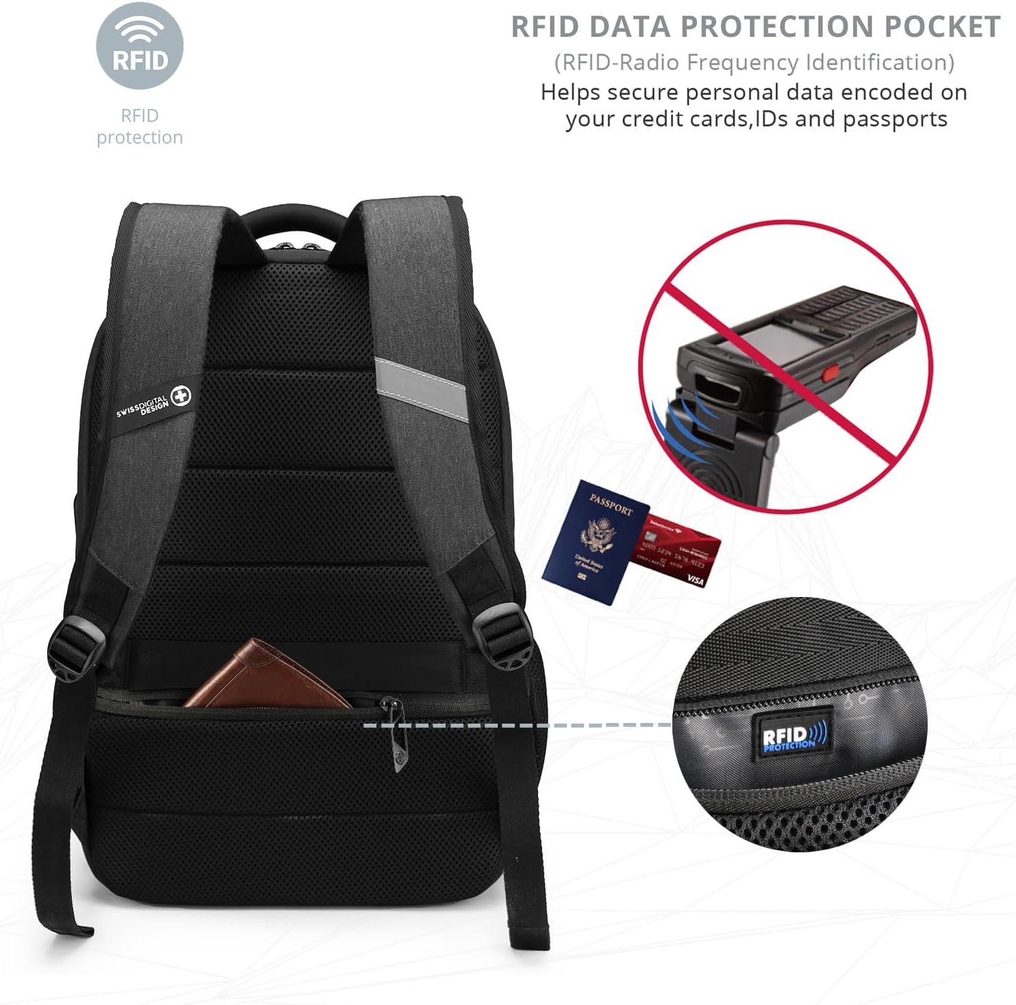 Swissdigital Design Travel Laptop Backpack for Men and Women, College Backpack with USB Charging Port for Fits 16 Inch Notebook, Grey | SD1670-02