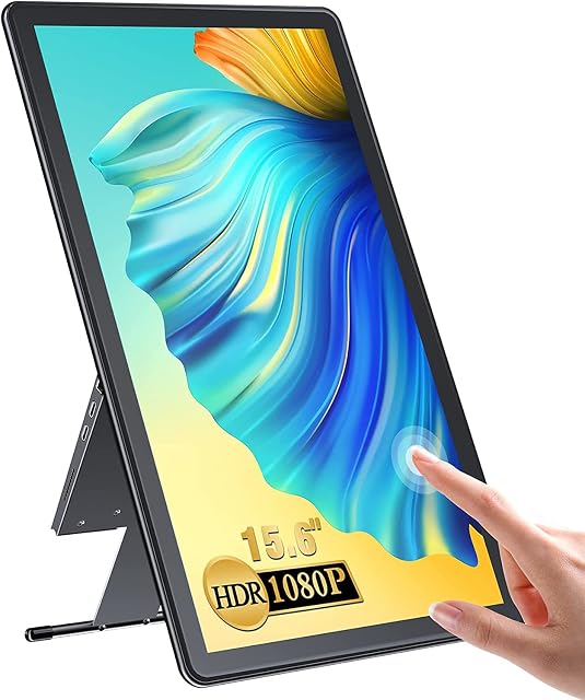 UPERFECT Portable Monitor Touchscreen, 15.6 Inch Portable Monitor with Retractable Stand, IPS HDR 1080P External Monitor with Type C/HDMI/OTG Port, Compatible with Laptop, Phone, Xbox, Switch, PS4