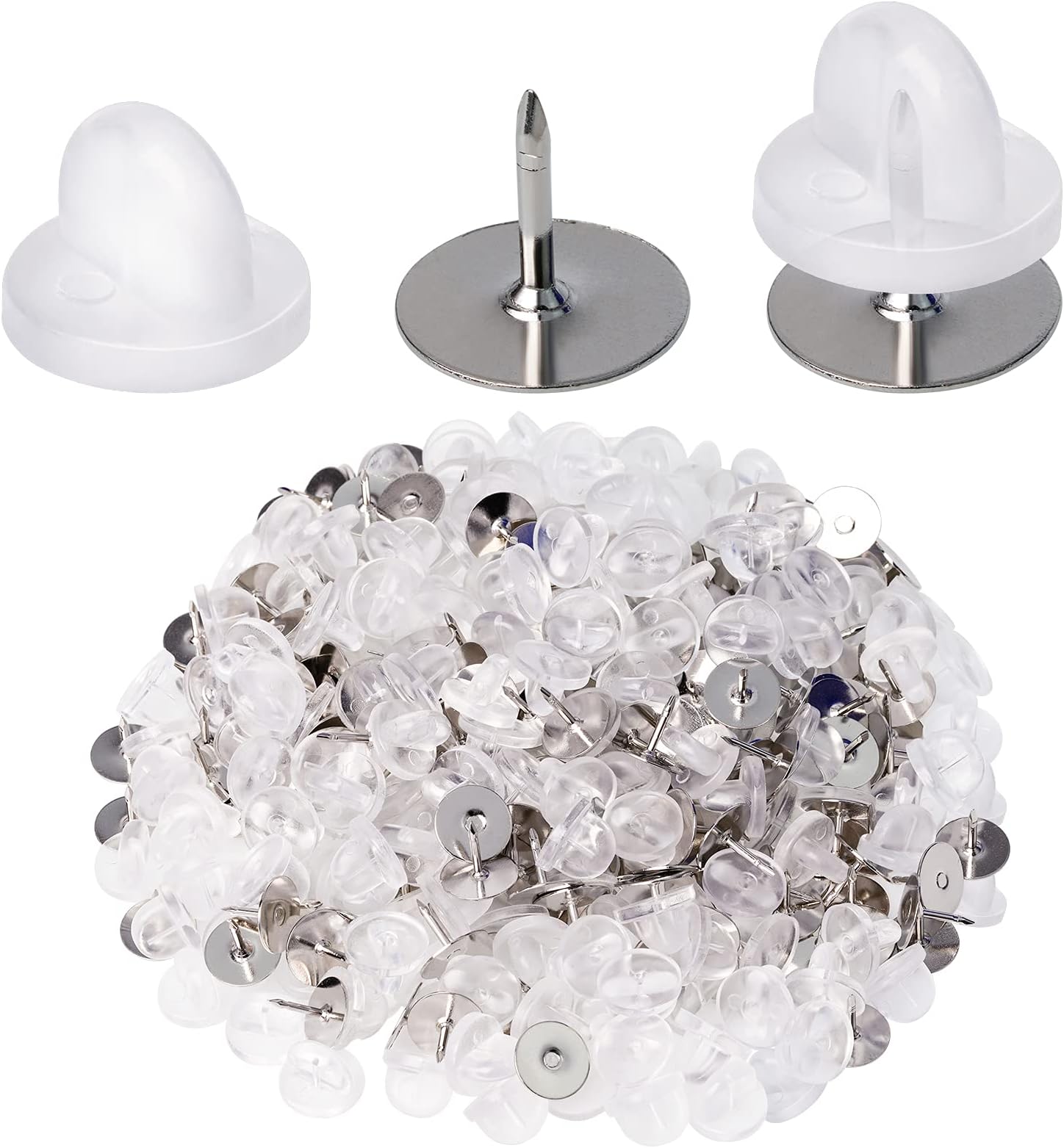 400pcs PVC Rubber Pin Backs Heliltd Butterfly Clutch Pins Tie Tacks Blank Pins for Uniform Badges Backing Holder Clasp Lapel Pin Enamel Pins(200 Sets, Clear)