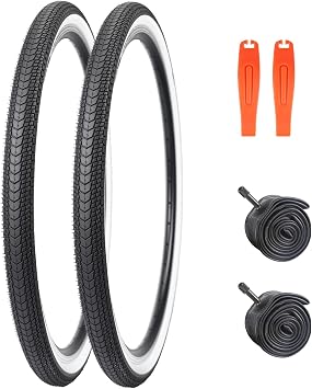 2 Pack Bike Tire and Tube White Side Wall for City Bike Moutain Bike 26x1.7544-559 Strong Grip Compatible Replacement Bicycle Tire for Cruiser Bicycle