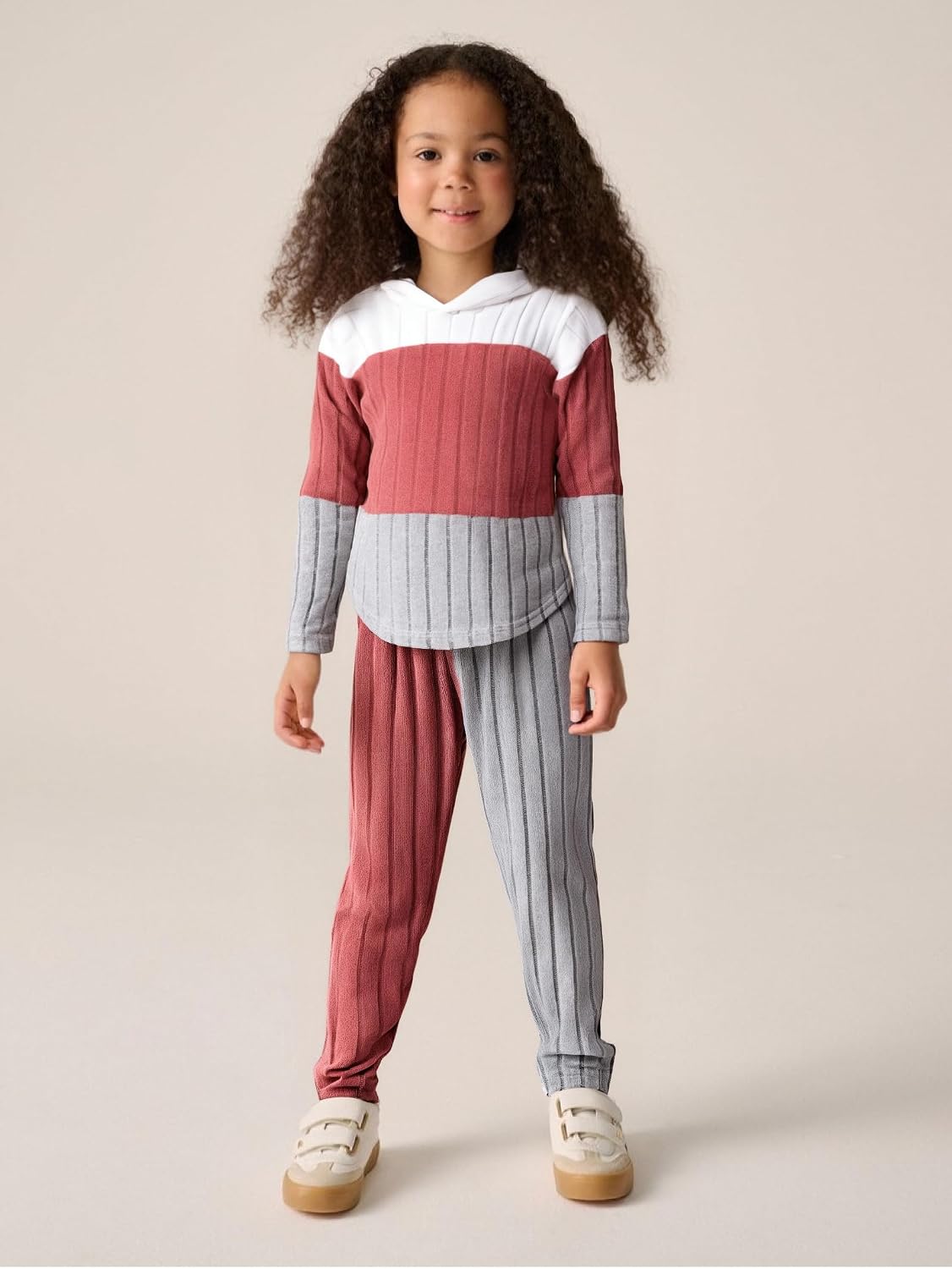 Toddler Kid Girls Clothes Ribbed Color Block Hoodie Sweatsuit Set