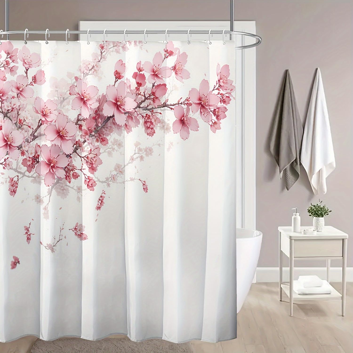 Rideau de douche motif branches de pêcher en tissu imperméable haute qualité