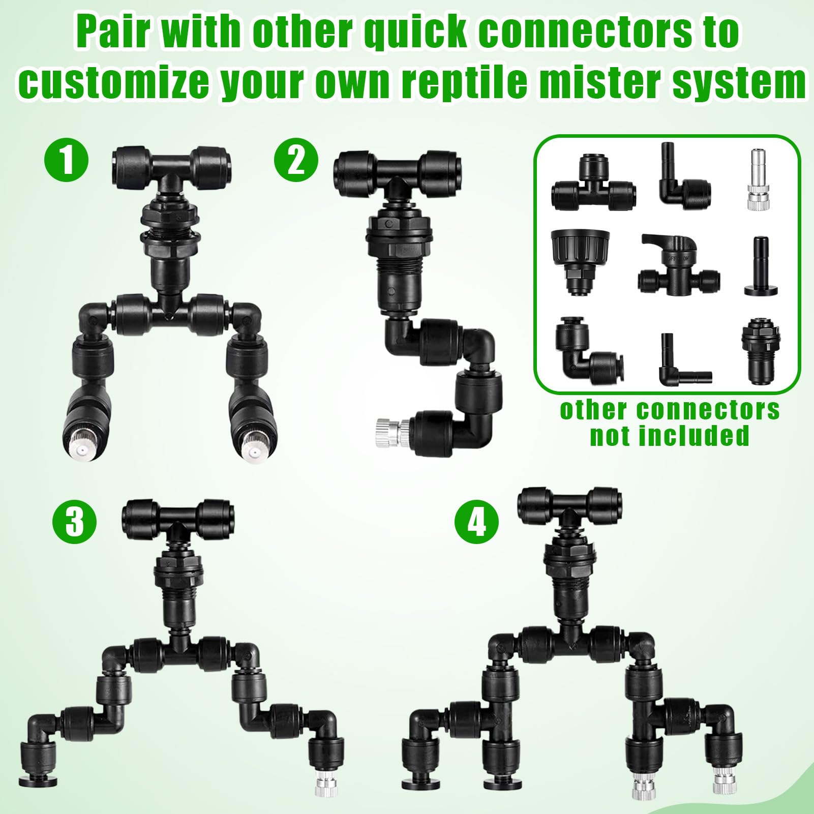 Confezione da 20 raccordi a T a innesto rapido da 1/4", raccordi a connessione Rapida da 1/4", raccordi per nebulizzazione per rettili per acquari, terrari e sistemi di irrigazione.