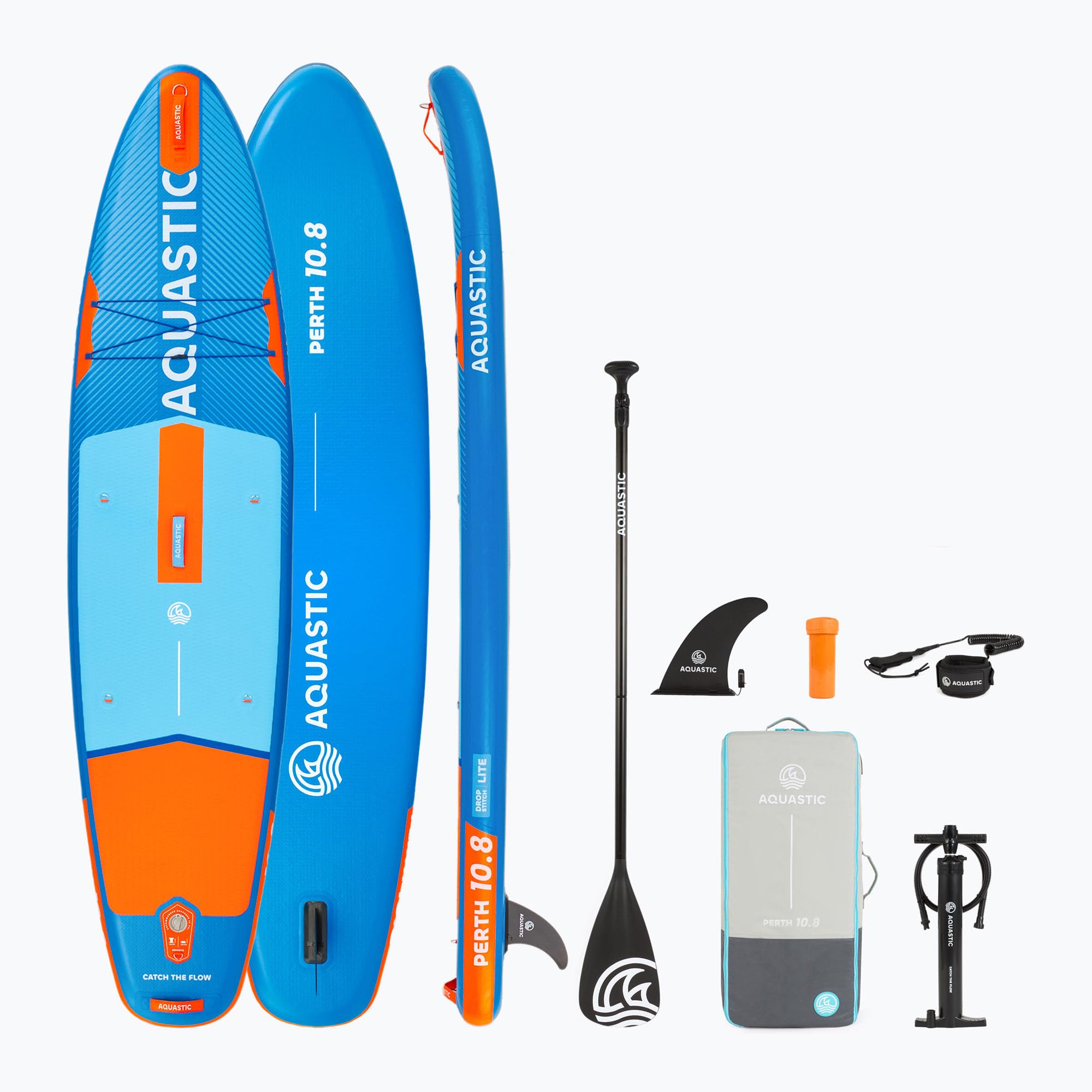 AQUASTIC Perth aufblasbares SUP-Board 10'8" bis 150 kg | 325 × 78 × 15 cm, 320 l, mit EVA-Deck, Drop-Stitch-Lite, Sitz-D-Ringen und Zubehörset für ruhige Gewässer
