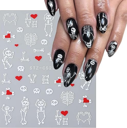 Miniatura 4 de Calcomanías de uñas de Halloween para arte de uñas 3D, autoadhesivas en 3D, diseño de calavera negra, calabaza, araña, gato, murciélago, lindo