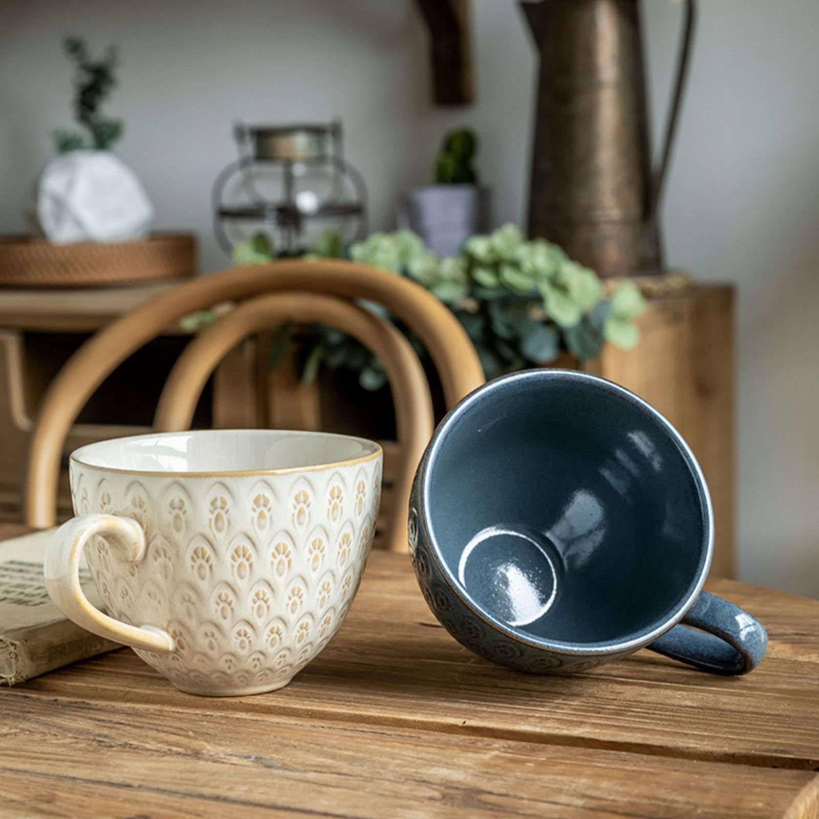 Bol à nouilles en céramique, Bol de nouilles instantanées en céramique, tasse à café Vintage 500ml, soupe avec poignée, petit bol déjeuner for crème glacée(White)