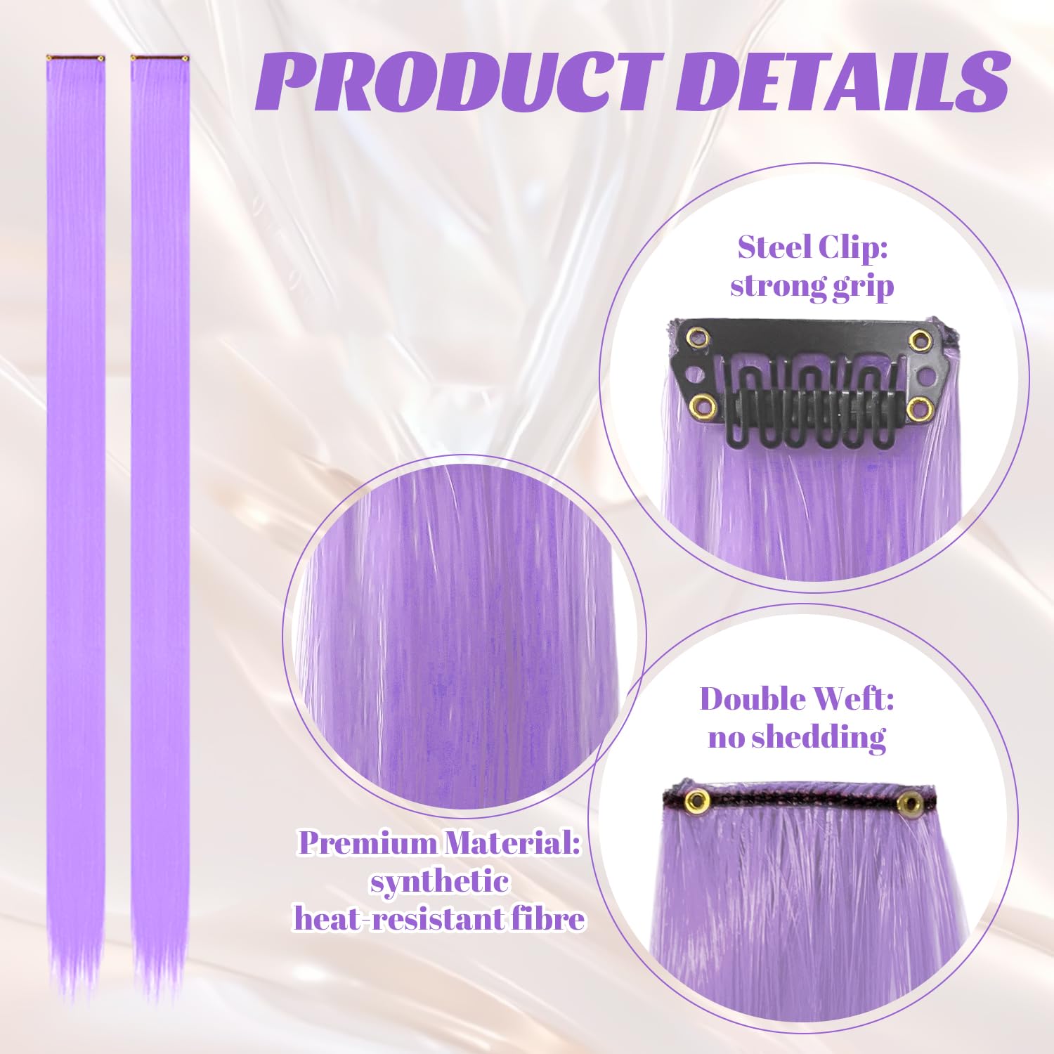 10 Pcs Purple Hair Extensions, Light purple, 55 cm - Image 3