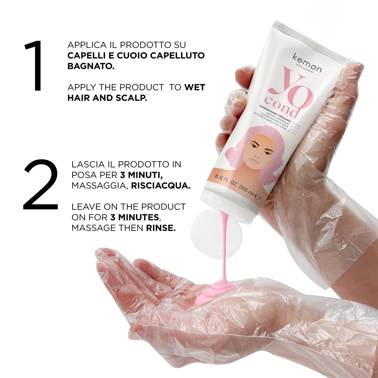 Kemon Yo Cond Rosa - Maschera Riflessante Professionale con Formula YoVeg e Velian Complex, Nutre e Illumina i Capelli in 3 Minuti, 88% Ingredienti Naturali, 200 ml