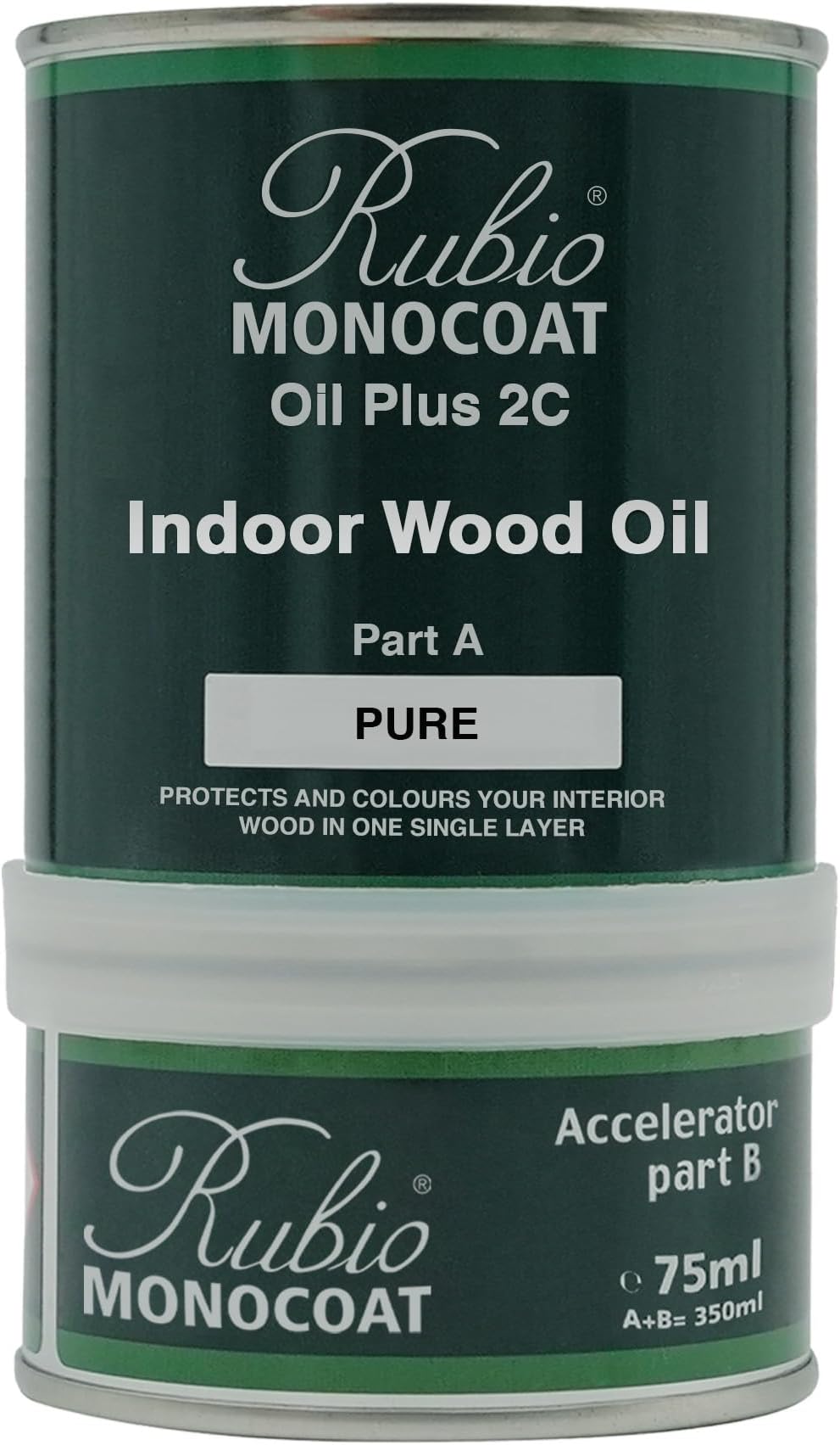 Rubio Monocoat Wood Oil Finish 14 m² - Pure | Oil Plus 2C | Quick-Dry, Eco-Friendly Linseed Wood Oil for Indoor Use, Includes Accelerator (Part B) | Protector | 350 ML